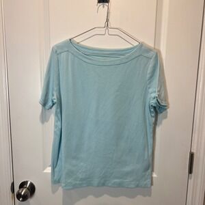 Chicos Size 1 Light Blue Short Sleeve Boat Neck T Shirt‎ 100% Cotton